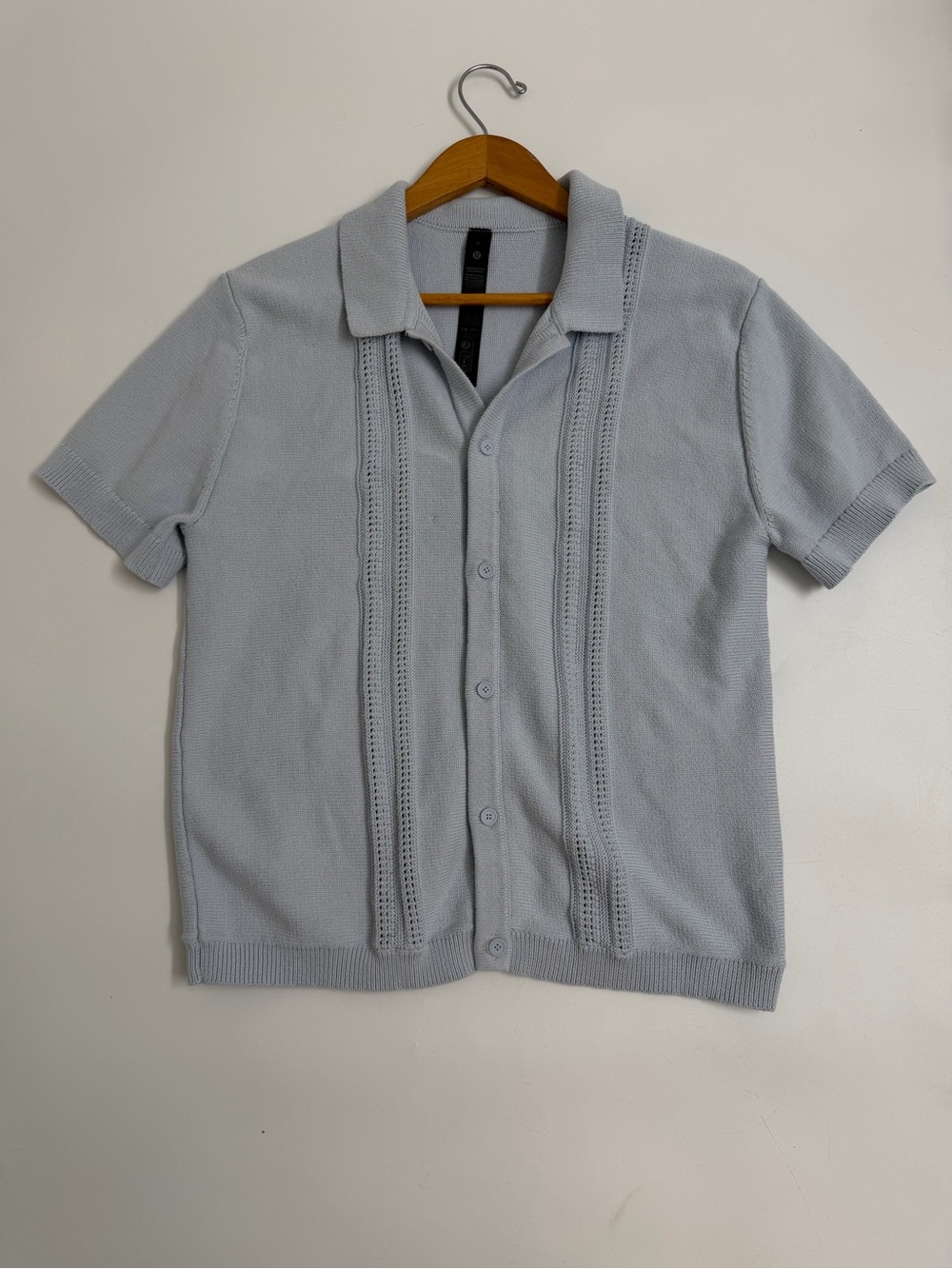 Lululemon Cotton Blend Open Knit Button Up Shirt Ocean Air Blue Men’s M